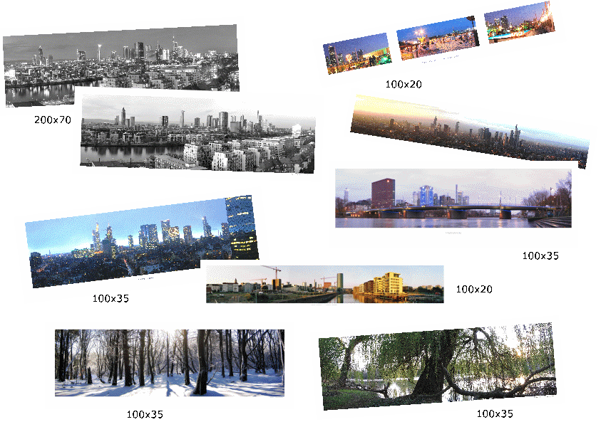 Poster und Frankfurter Panoramen: Skyline, Beachclubs, Friedensbrcke, Westhafen, Ostpark